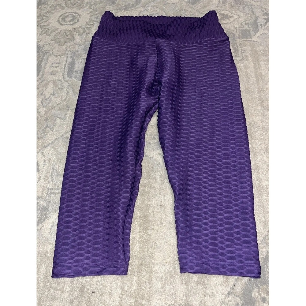 Womens Sz‎ Large Capris Cropped Purple Leggings Yoga Pants